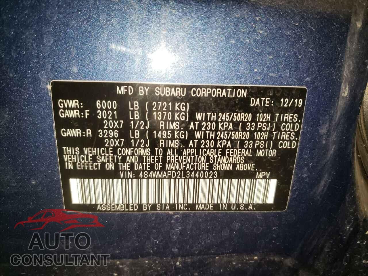 SUBARU ASCENT 2020 - 4S4WMAPD2L3440023