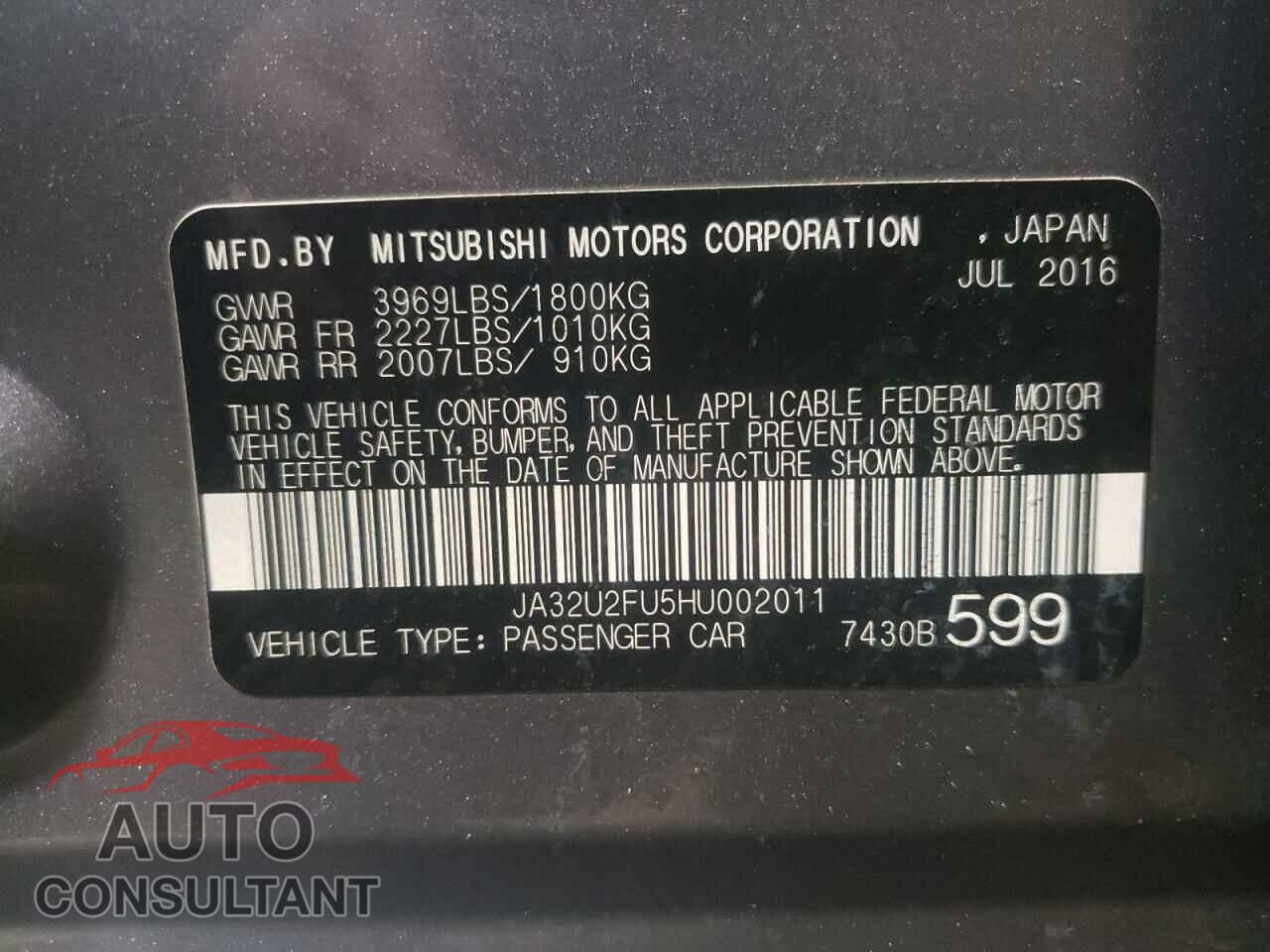 MITSUBISHI LANCER 2017 - JA32U2FU5HU002011
