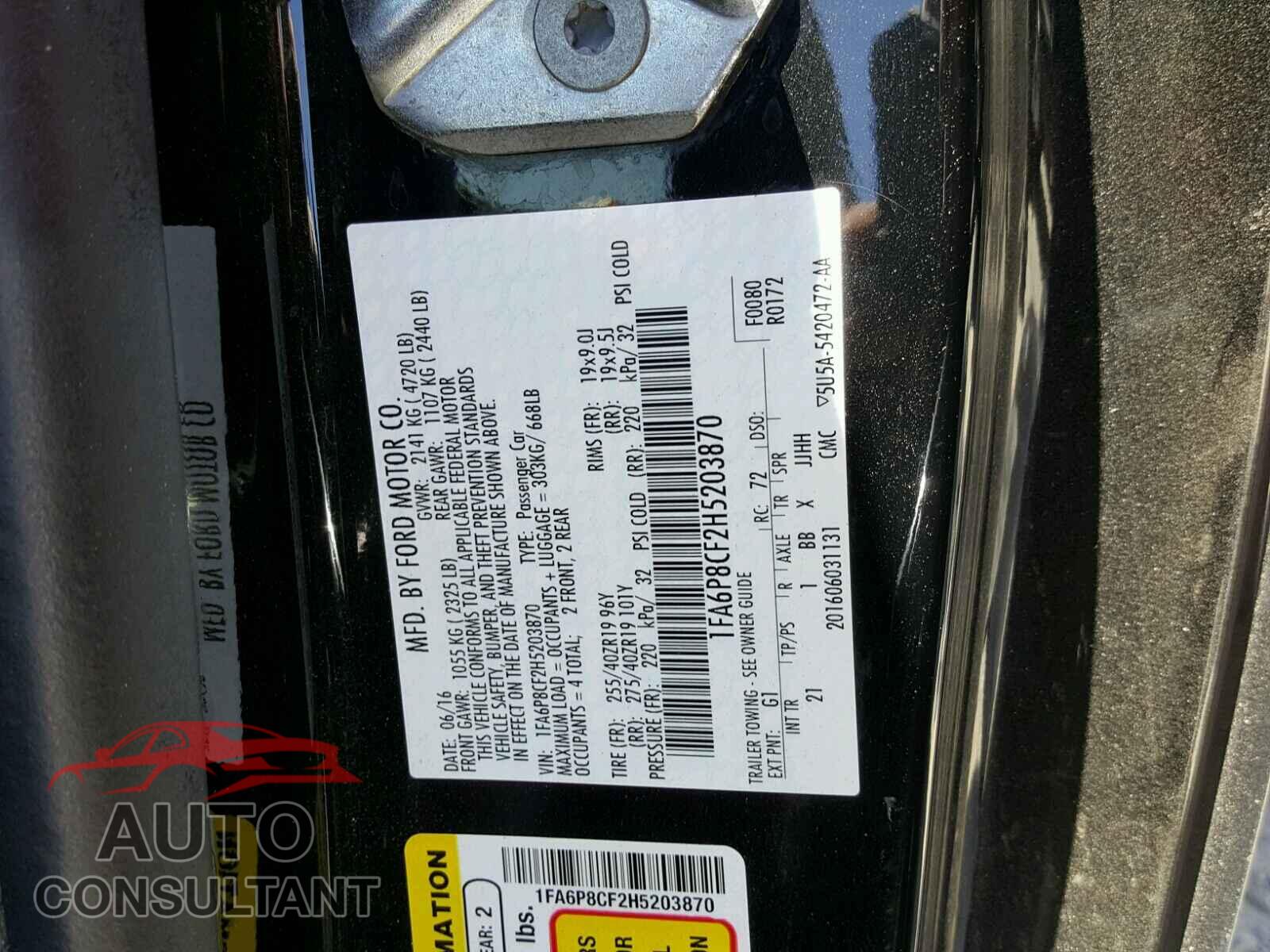 FORD MUSTANG 2017 - 1FA6P8CF2H5203870