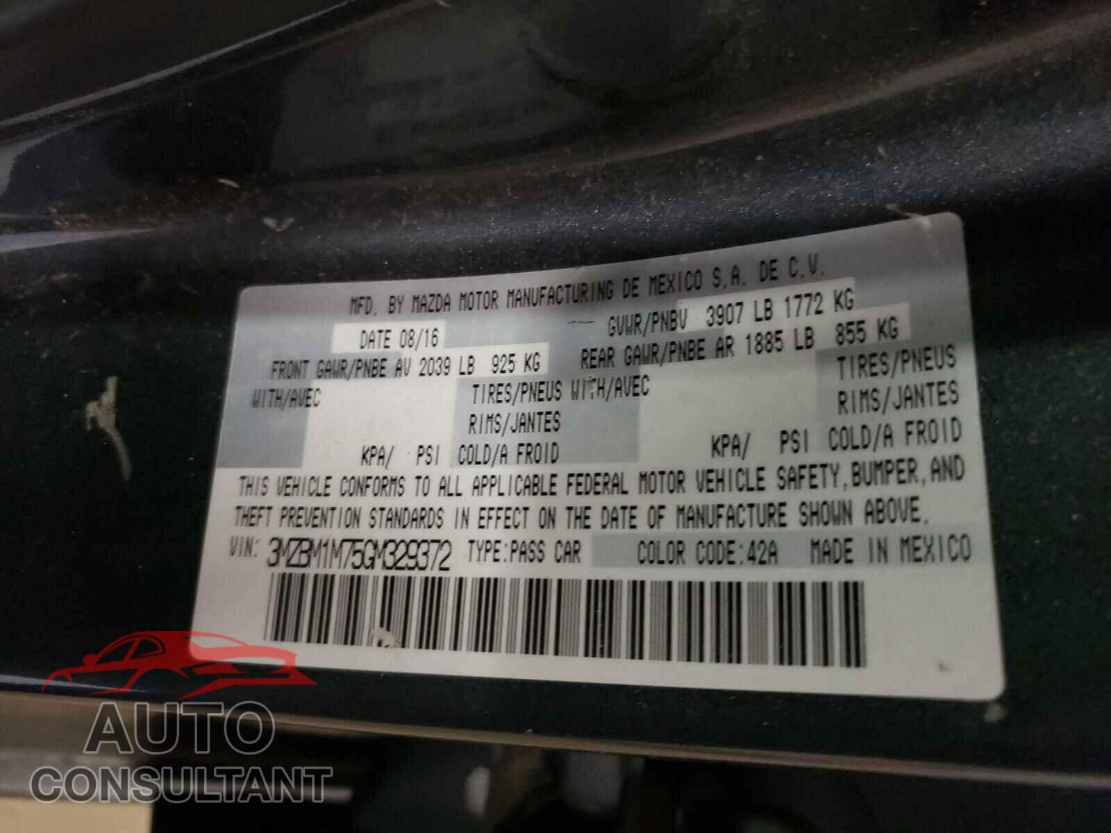 MAZDA 3 2016 - 3MZBM1M75GM329372