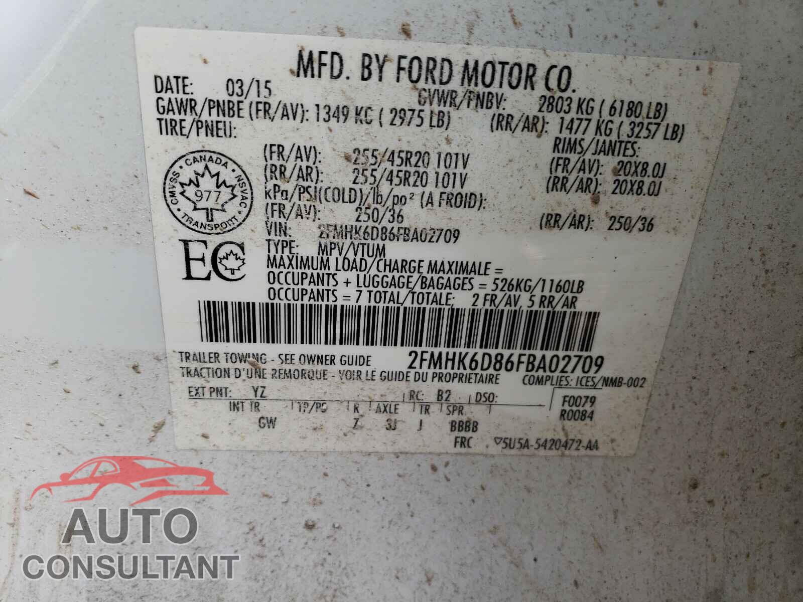 FORD FLEX 2015 - 1FT7W2BT3NEC99736