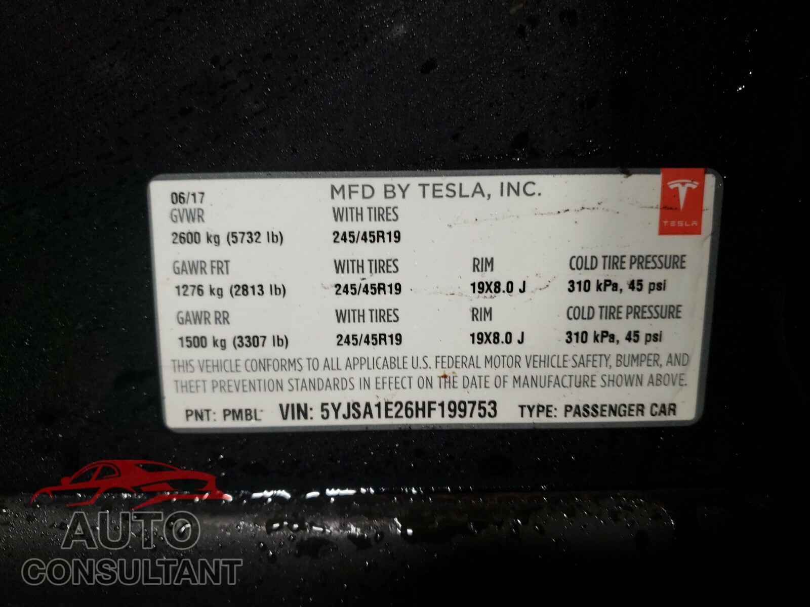 TESLA MODEL S 2017 - 5YJSA1E26HF199753