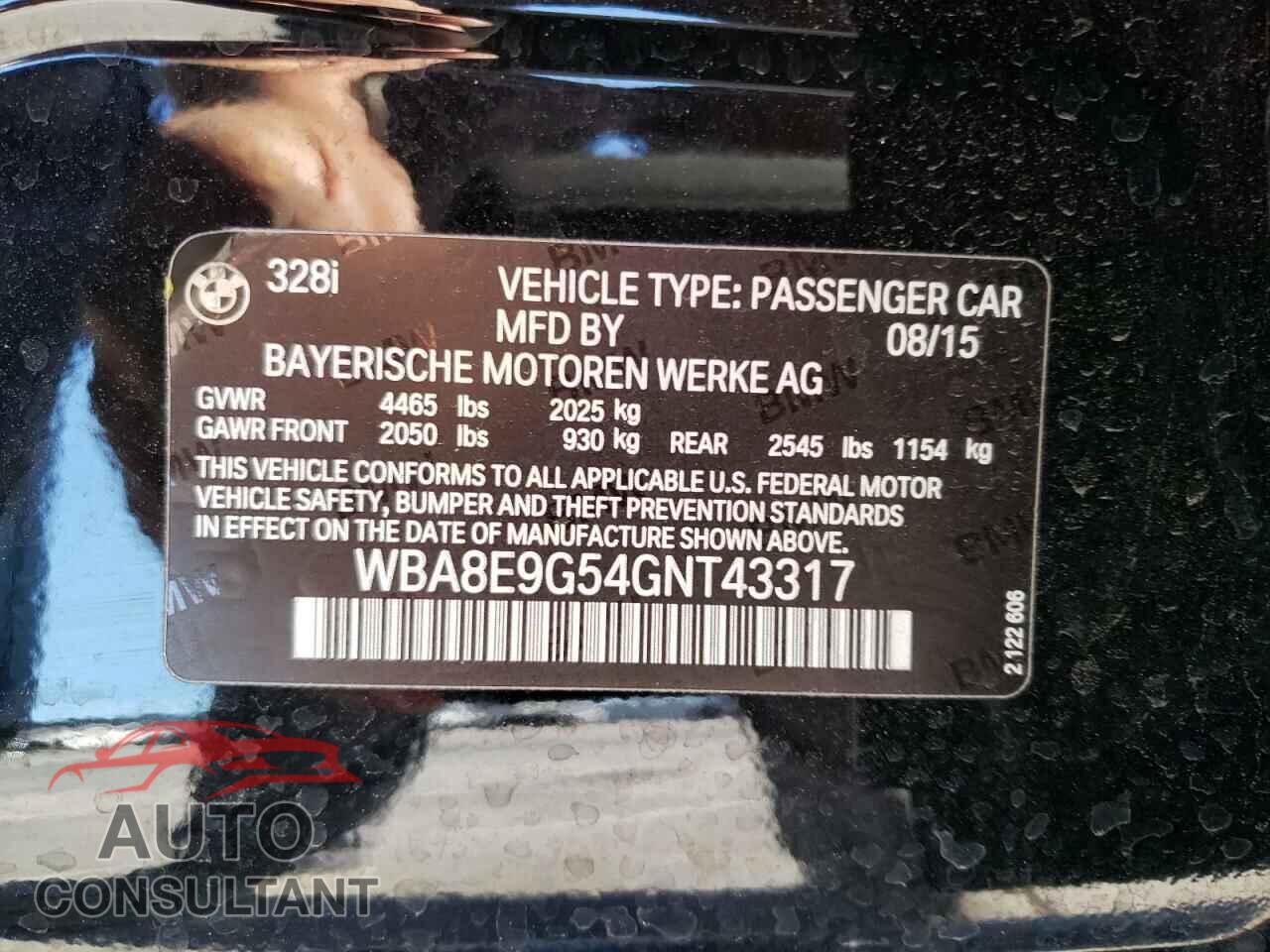 BMW 3 SERIES 2016 - WBA8E9G54GNT43317