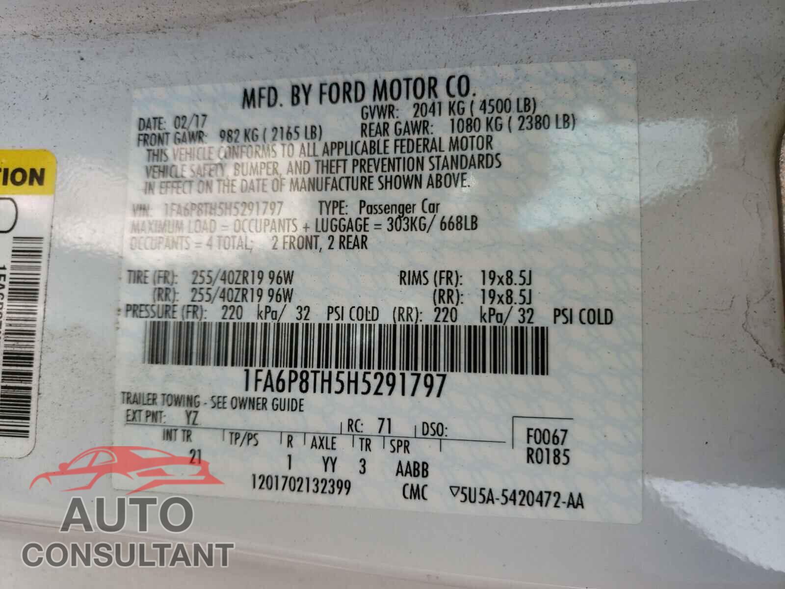 FORD MUSTANG 2017 - 1FA6P8TH5H5291797