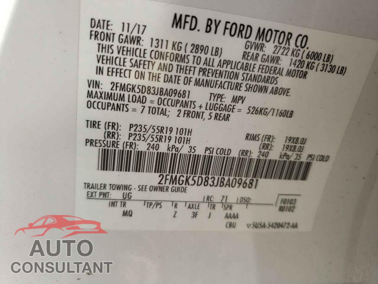 FORD FLEX 2018 - 2FMGK5D83JBA09681