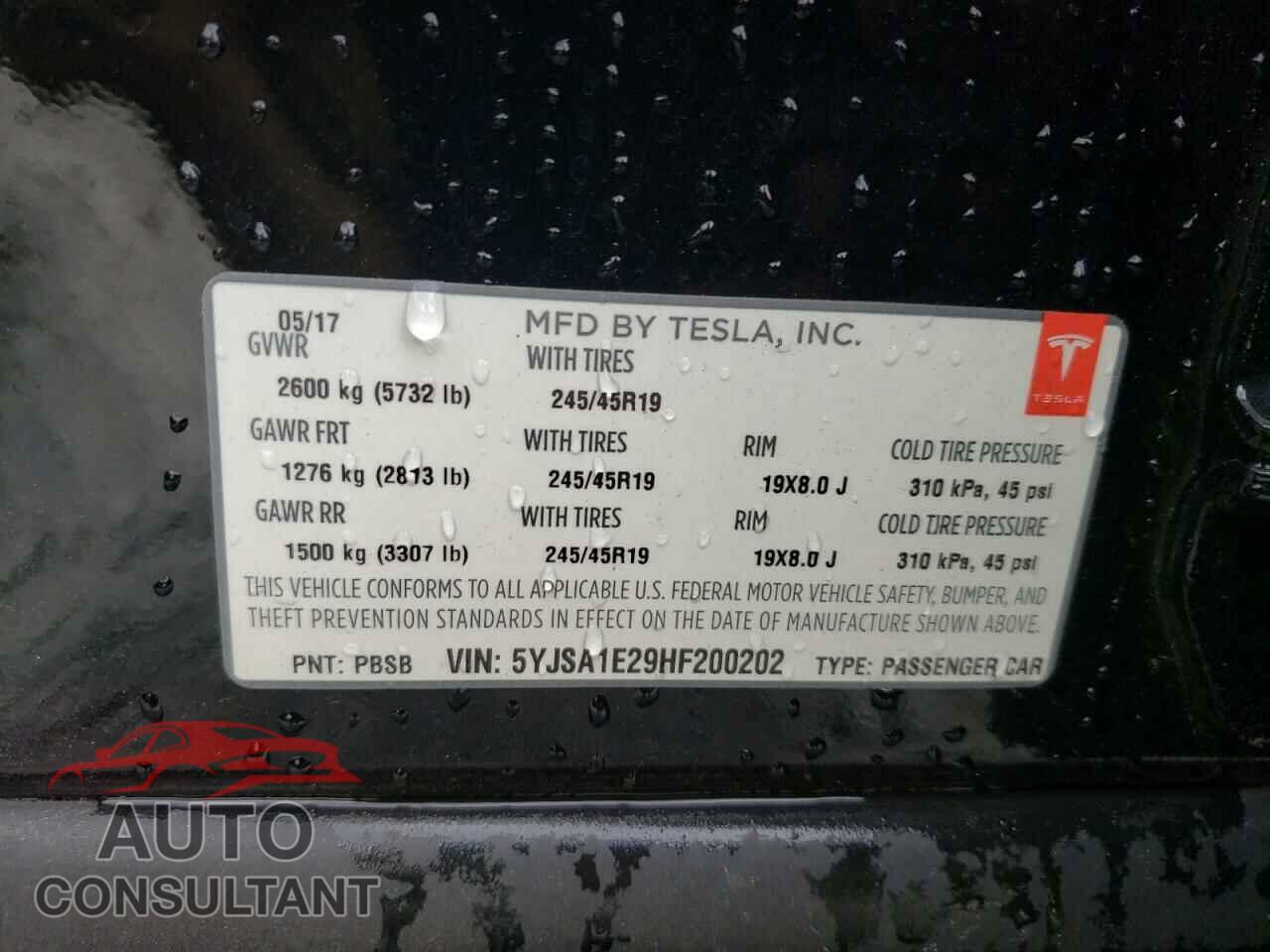 TESLA MODEL S 2017 - 5YJSA1E29HF200202