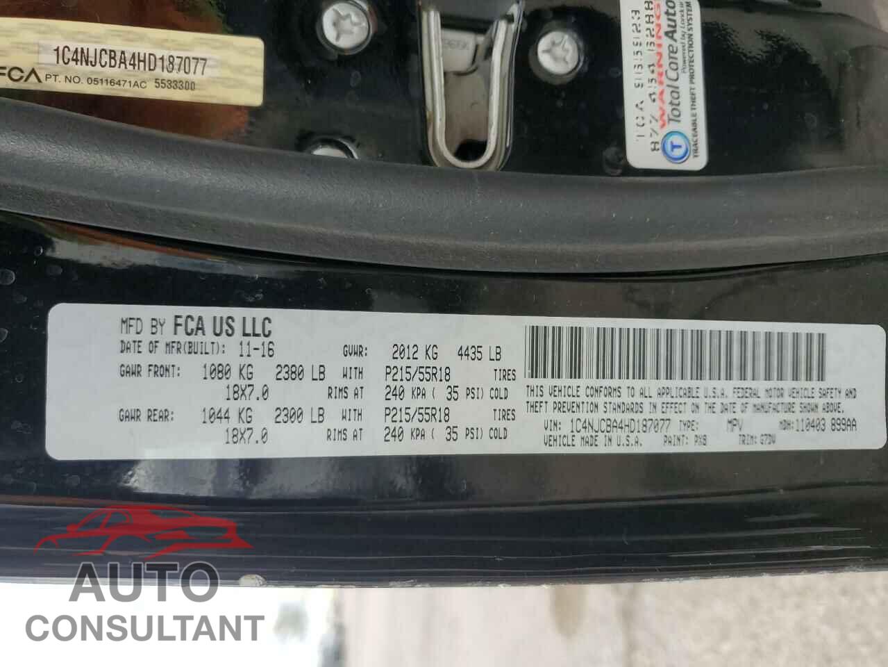 JEEP COMPASS 2017 - 1C4NJCBA4HD187077