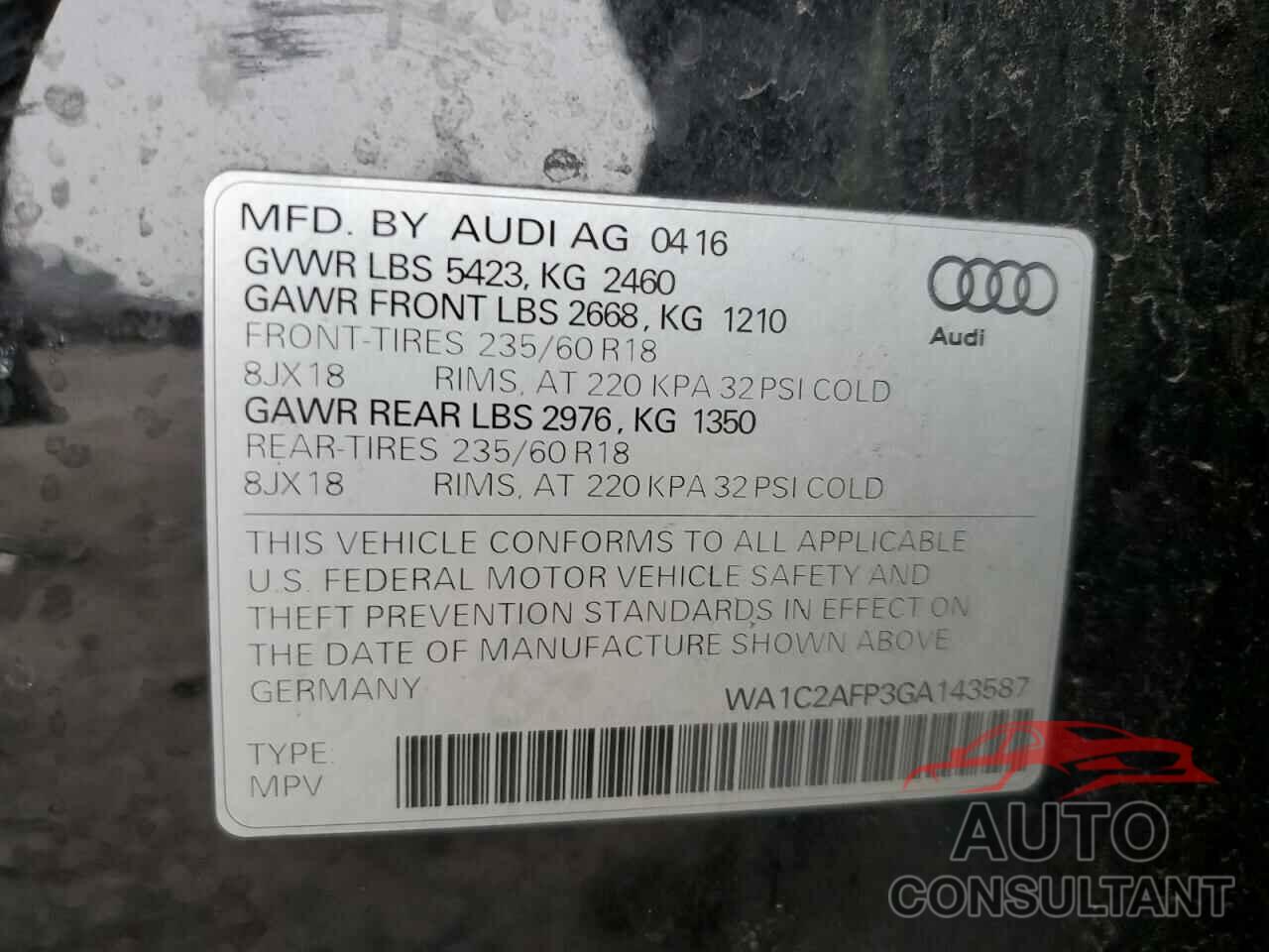 AUDI Q5 2016 - WA1C2AFP3GA143587