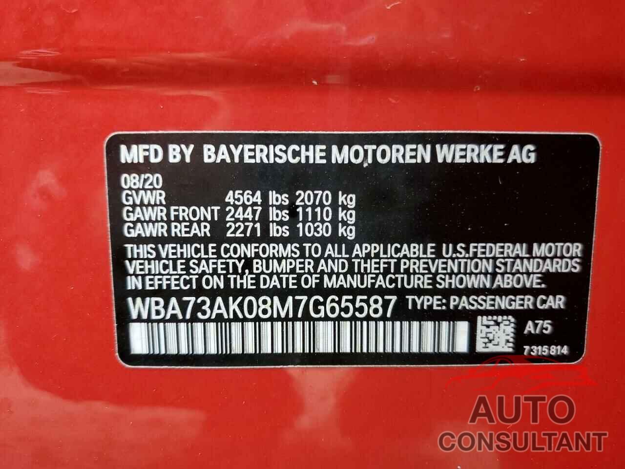 BMW 2 SERIES 2021 - WBA73AK08M7G65587