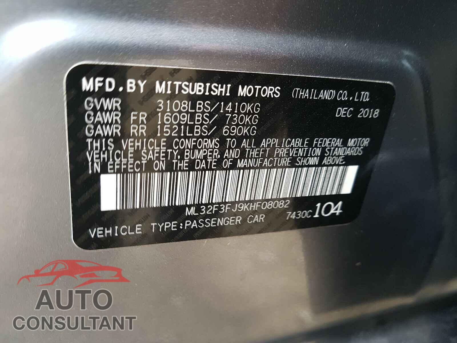 MITSUBISHI MIRAGE 2019 - ML32F3FJ9KHF08082