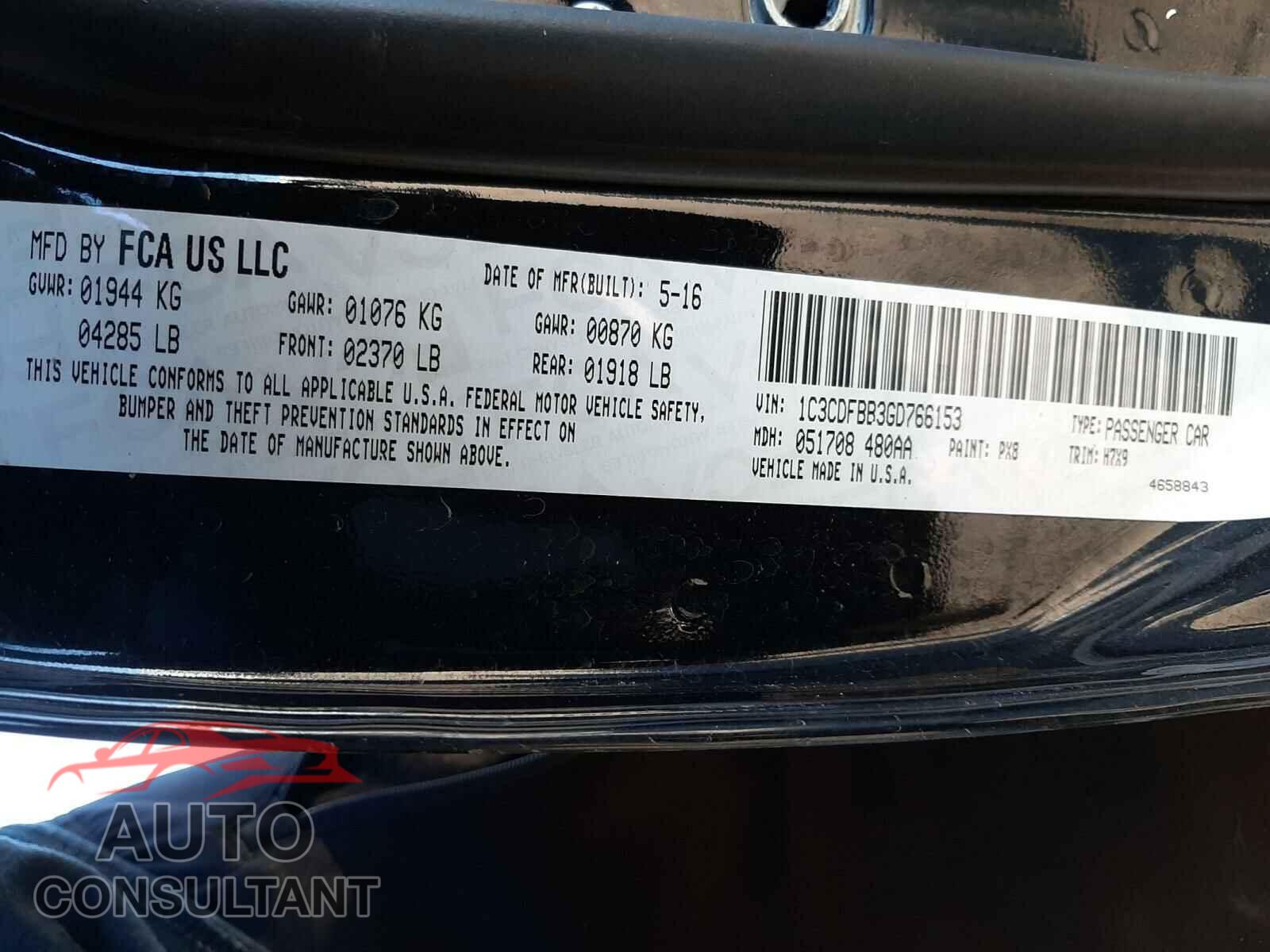 DODGE DART 2016 - 1C3CDFBB3GD766153