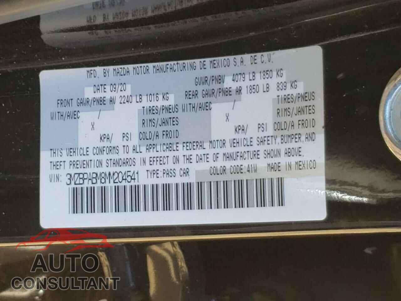 MAZDA 3 2021 - 3MZBPABM8MM204541