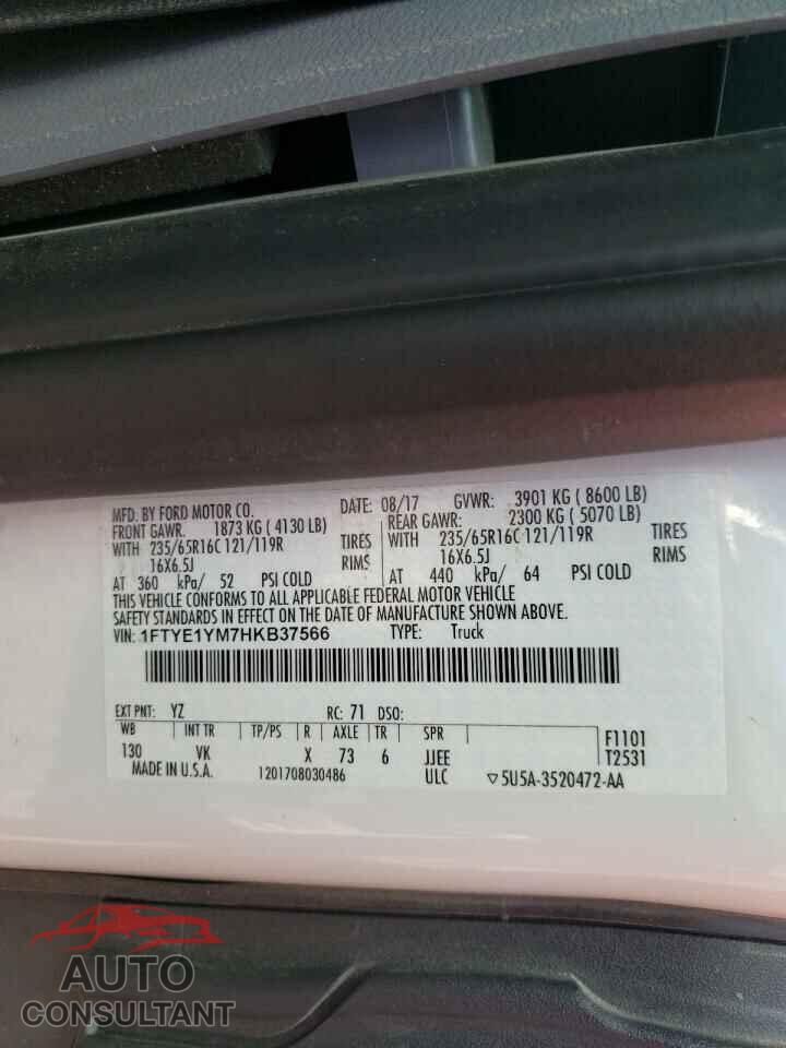 FORD TRANSIT CO 2017 - 1FTYE1YM7HKB37566