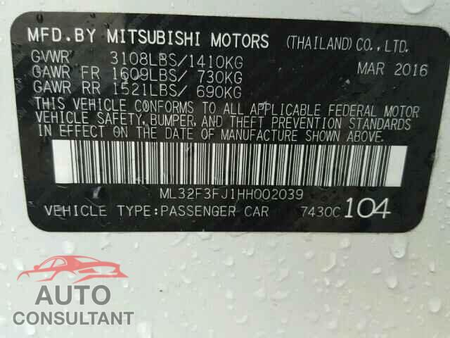 MITSUBISHI MIRAGE 2017 - 5N1DR2CM8LC588178