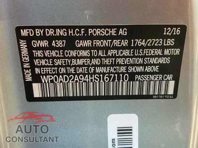 PORSCHE 911 2017 - WP0AD2A94HS167110