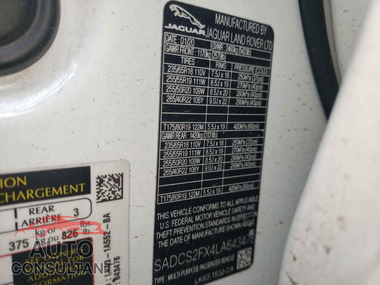 JAGUAR F-PACE 2020 - SADCS2FX4LA643476