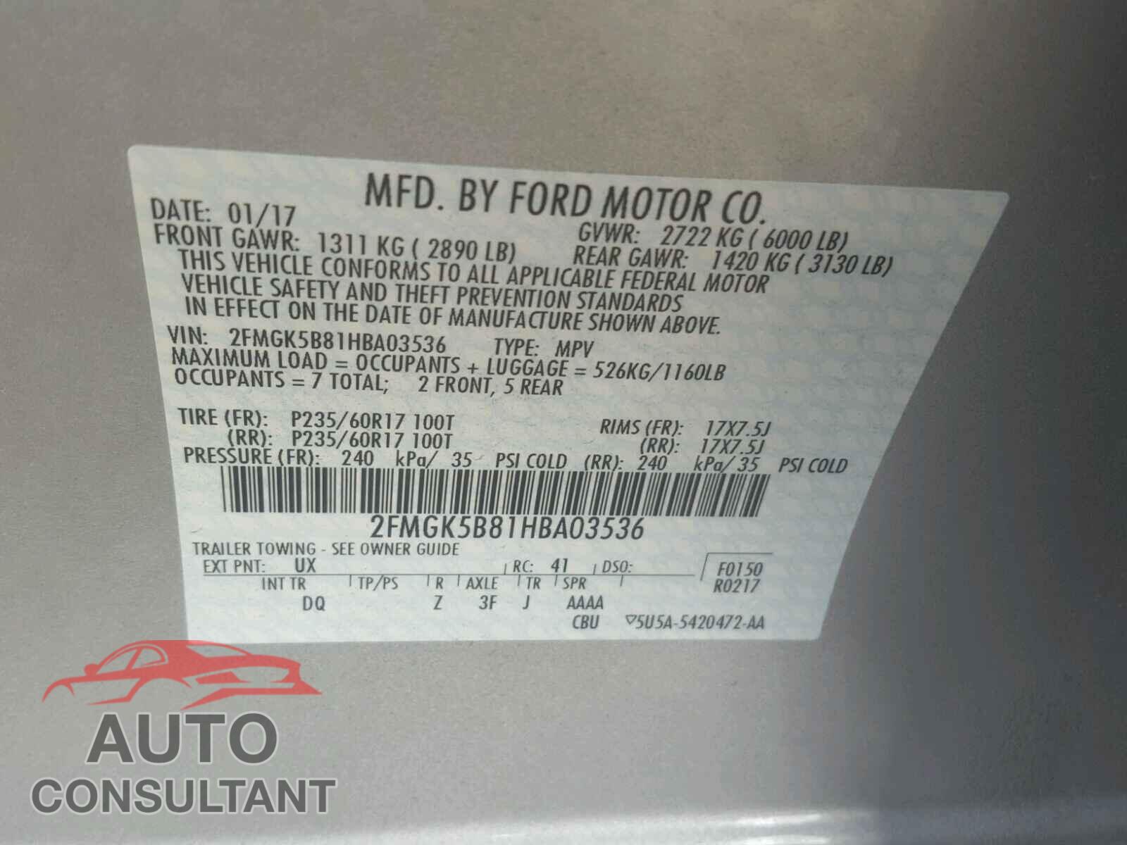 FORD FLEX 2017 - 2FMGK5B81HBA03536