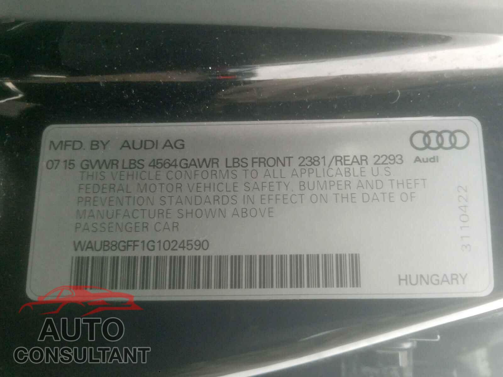 AUDI A3 2016 - WAUB8GFF1G1024590