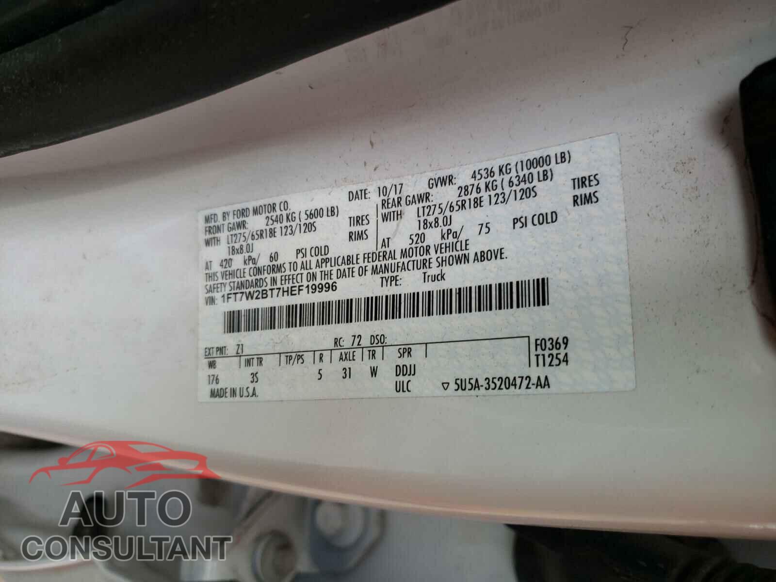 FORD F250 2017 - 1FT7W2BT7HEF19996