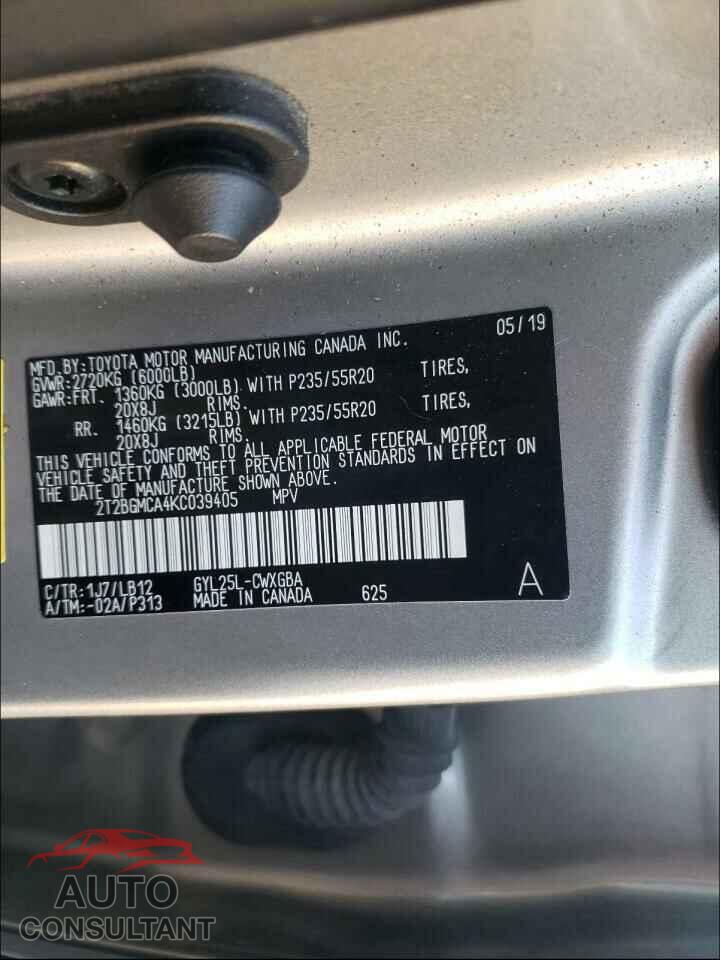 LEXUS RX450 2019 - 2T2BGMCA4KC039405