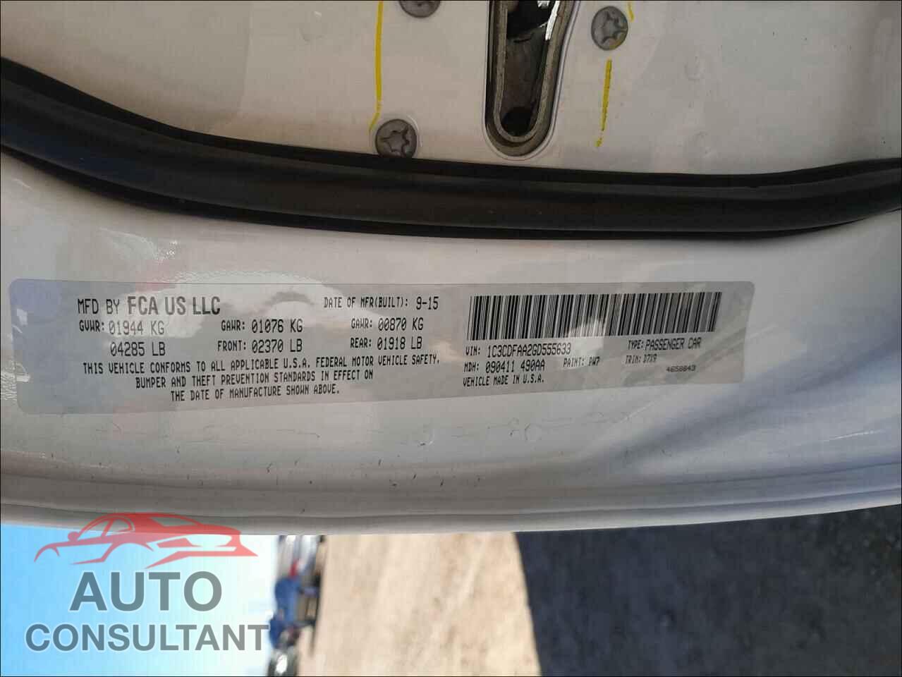 DODGE DART 2016 - 1C3CDFAA2GD555633
