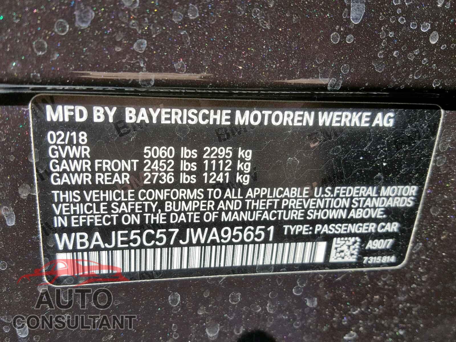 BMW 5 SERIES 2018 - 1FA6P8CF2G5211966