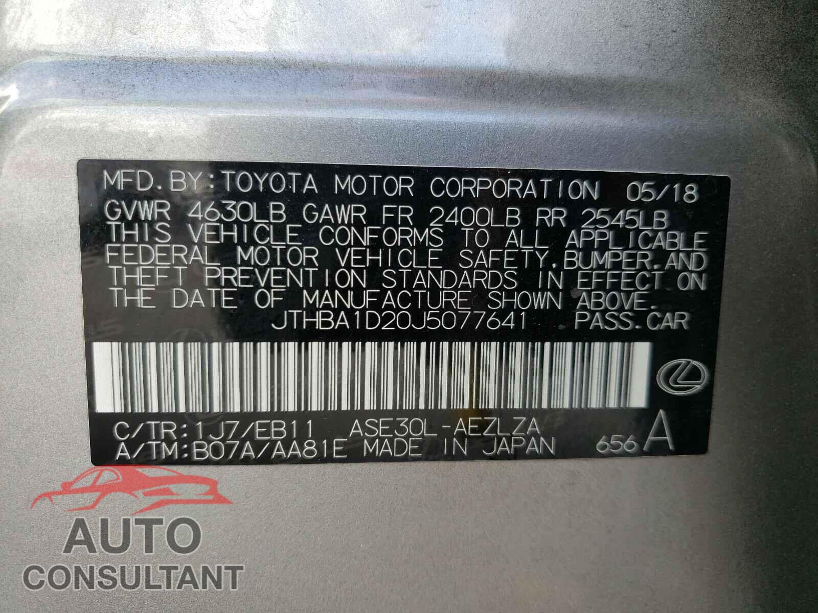 LEXUS IS 2018 - JTHBA1D20J5077641