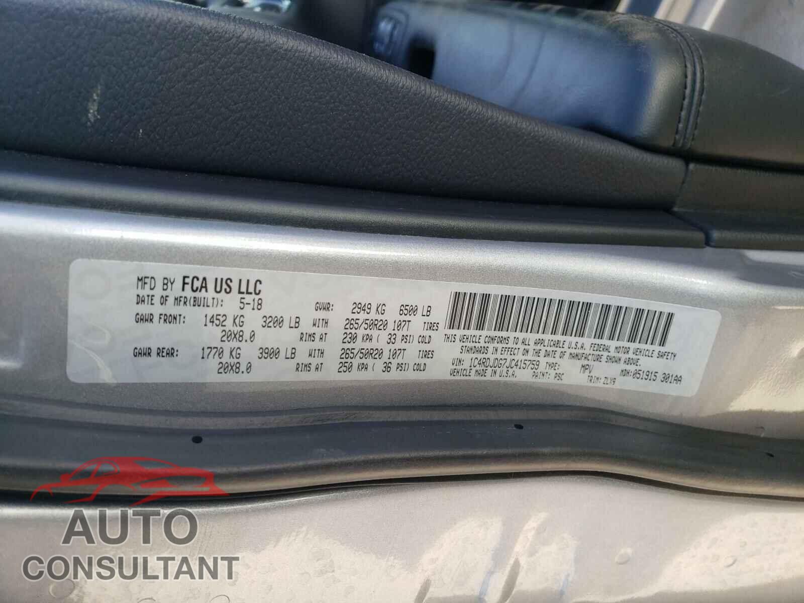 DODGE DURANGO 2018 - 1C4RDJDG7JC415759