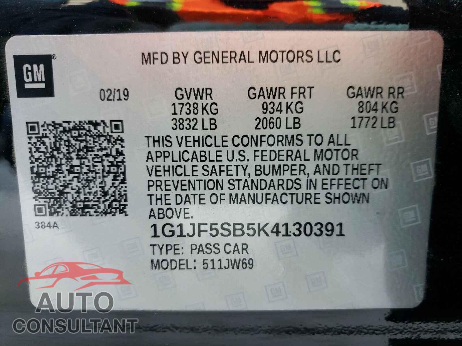 CHEVROLET SONIC 2019 - 1G1JF5SB5K4130391