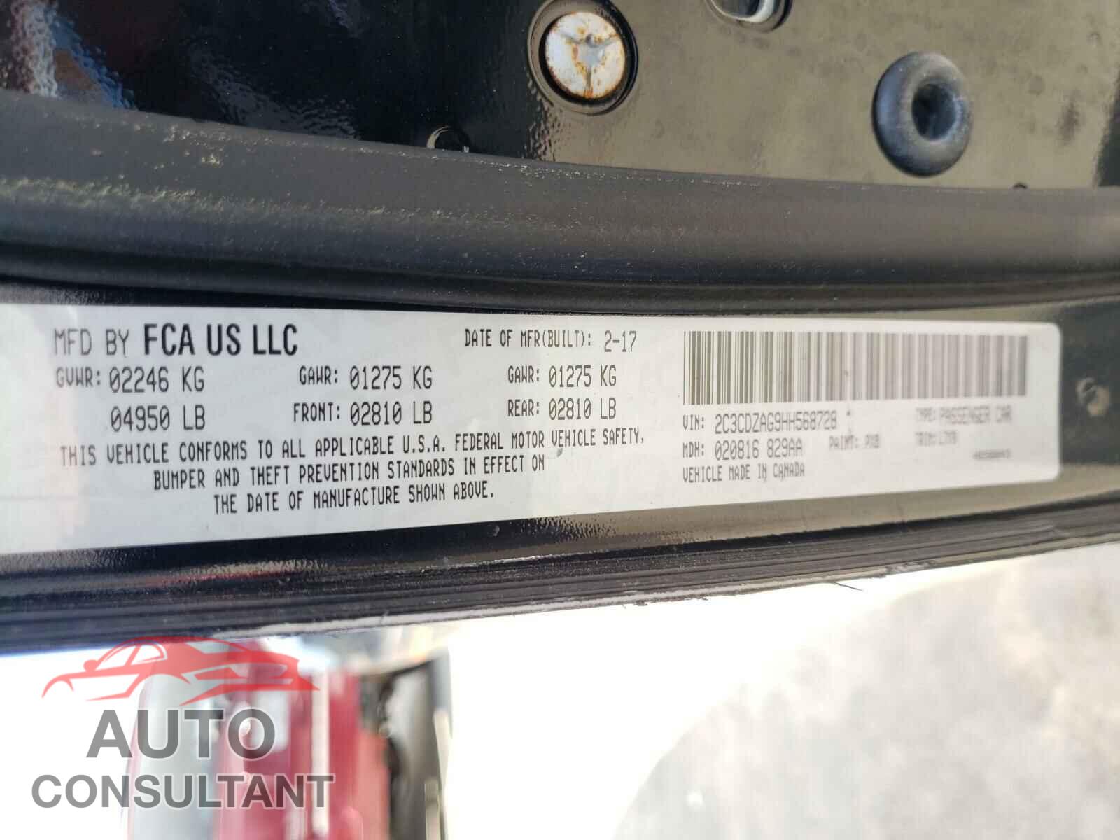 DODGE CHALLENGER 2017 - 2C3CDZAG9HH568728