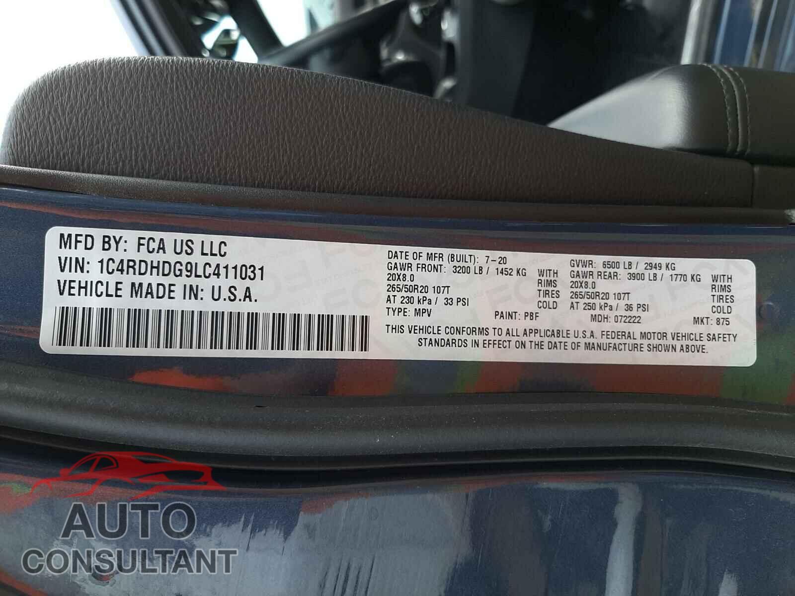 DODGE DURANGO 2020 - 1C4RDHDG9LC411031