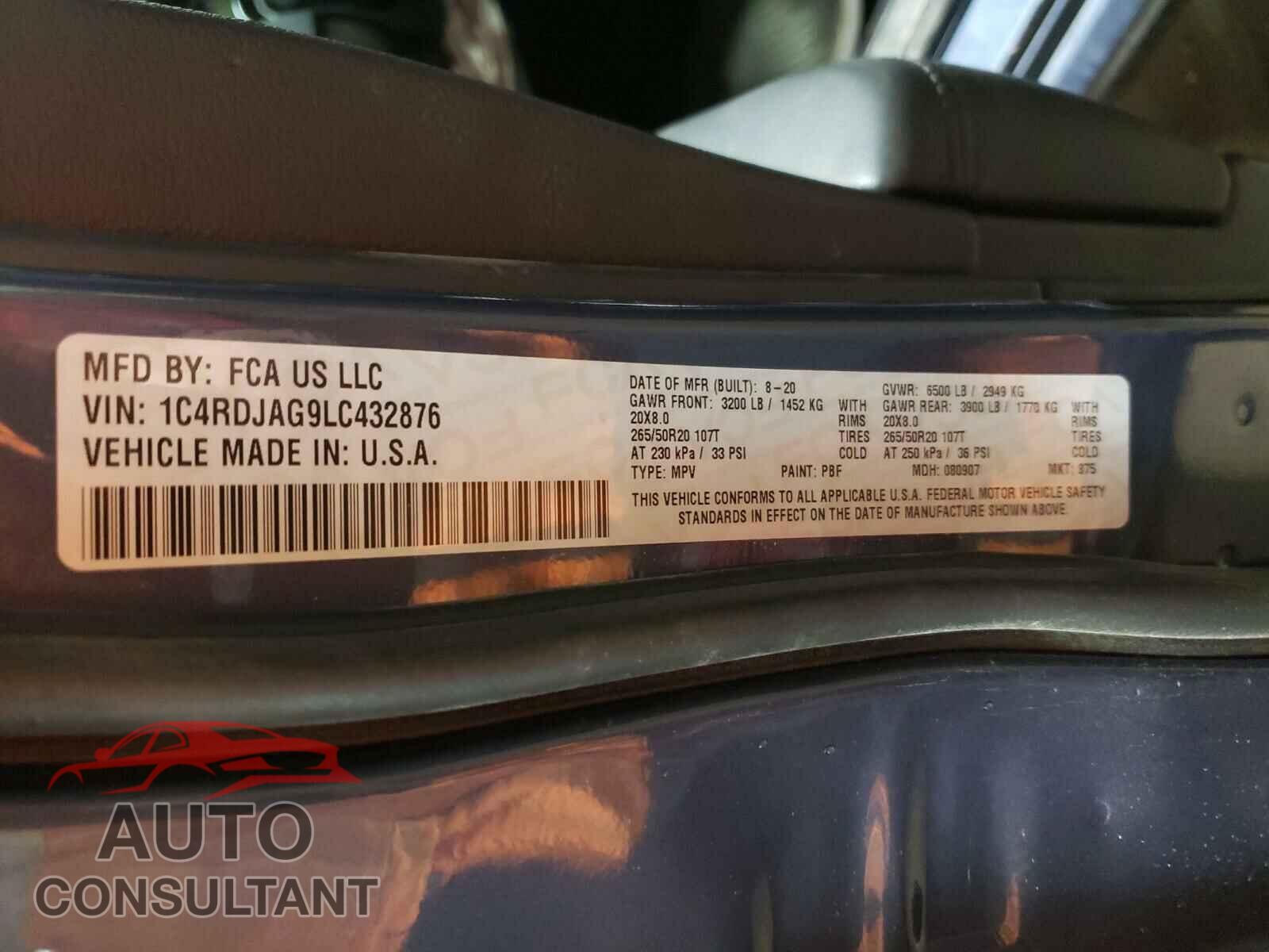 DODGE DURANGO 2020 - 1C4RDJAG9LC432876