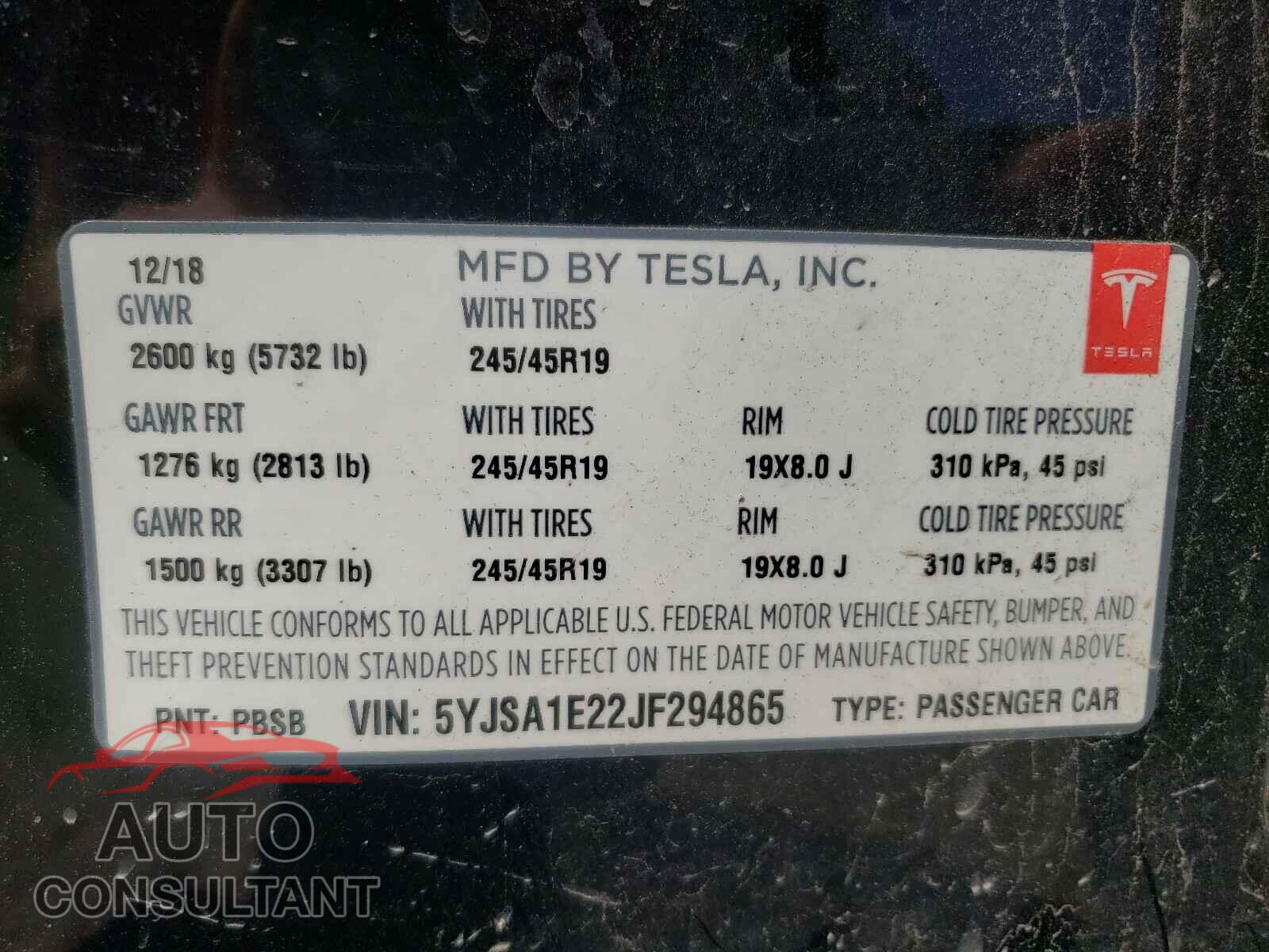 TESLA MODEL S 2018 - 5YJSA1E22JF294865
