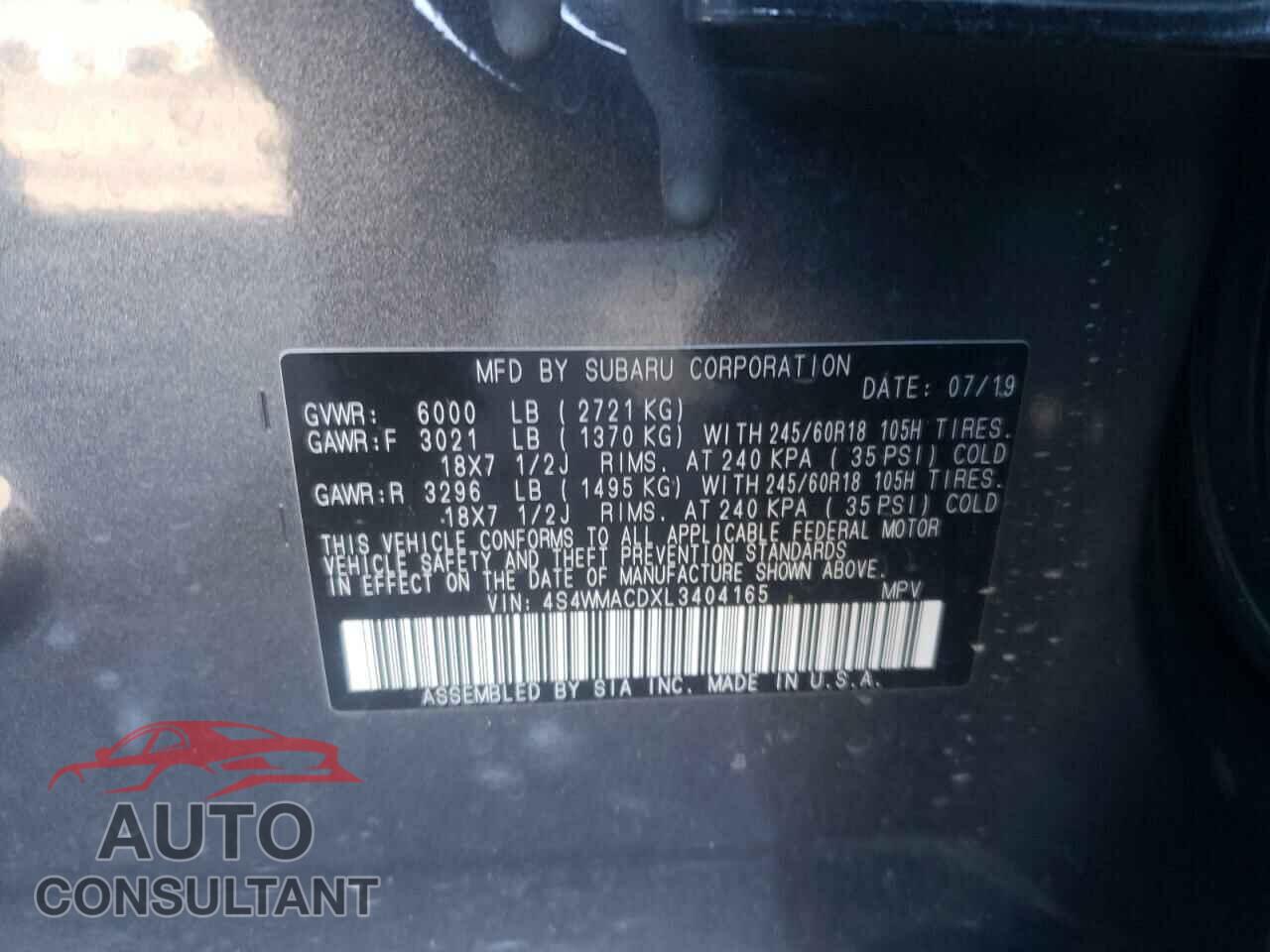 SUBARU ASCENT 2020 - 4S4WMACDXL3404165