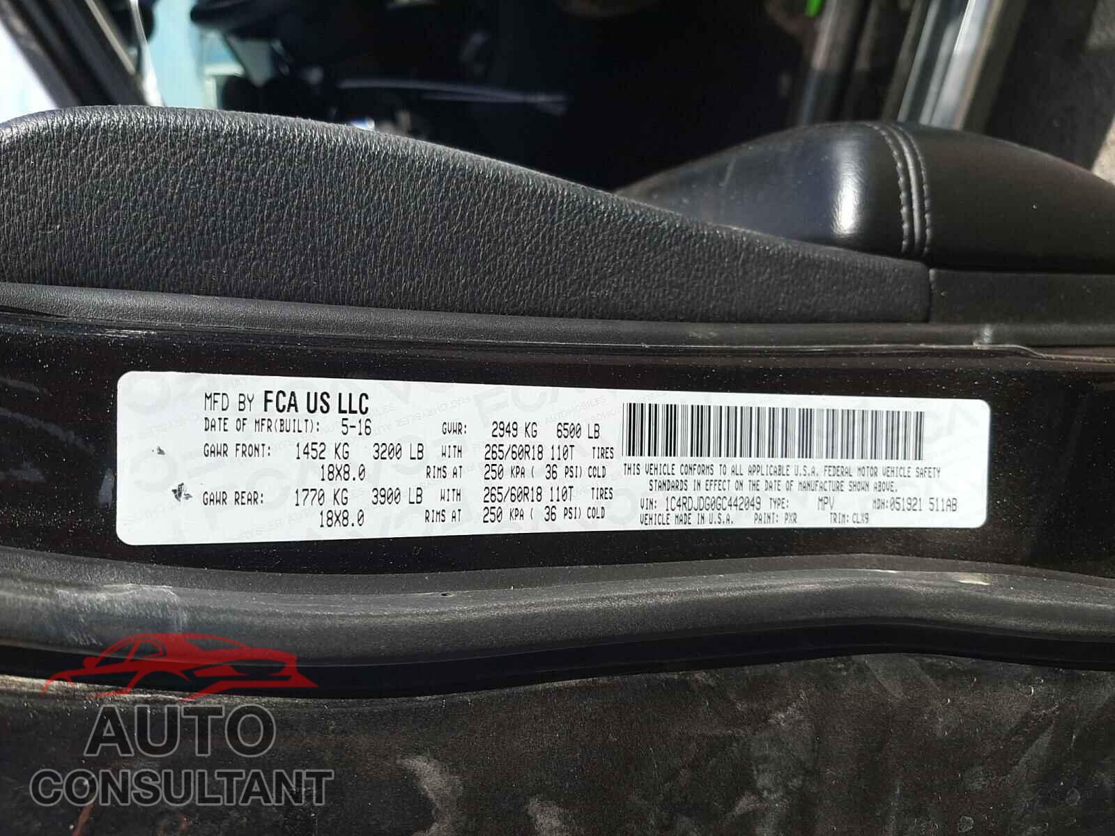 DODGE DURANGO 2016 - 1C4RDJDG0GC442049
