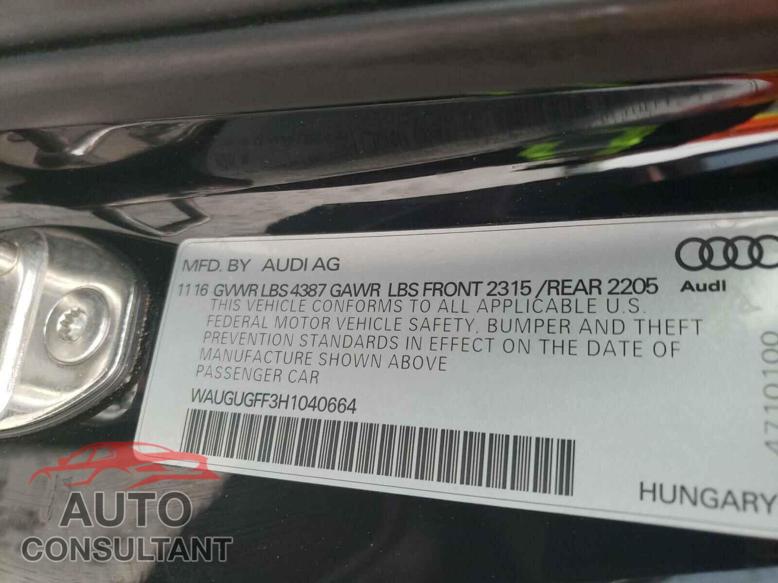 AUDI A3 2017 - WAUGUGFF3H1040664