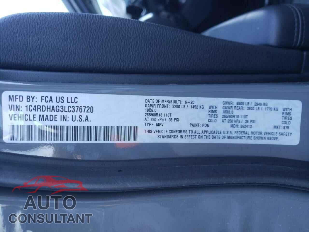 DODGE DURANGO 2020 - 1C4RDHAG3LC376720