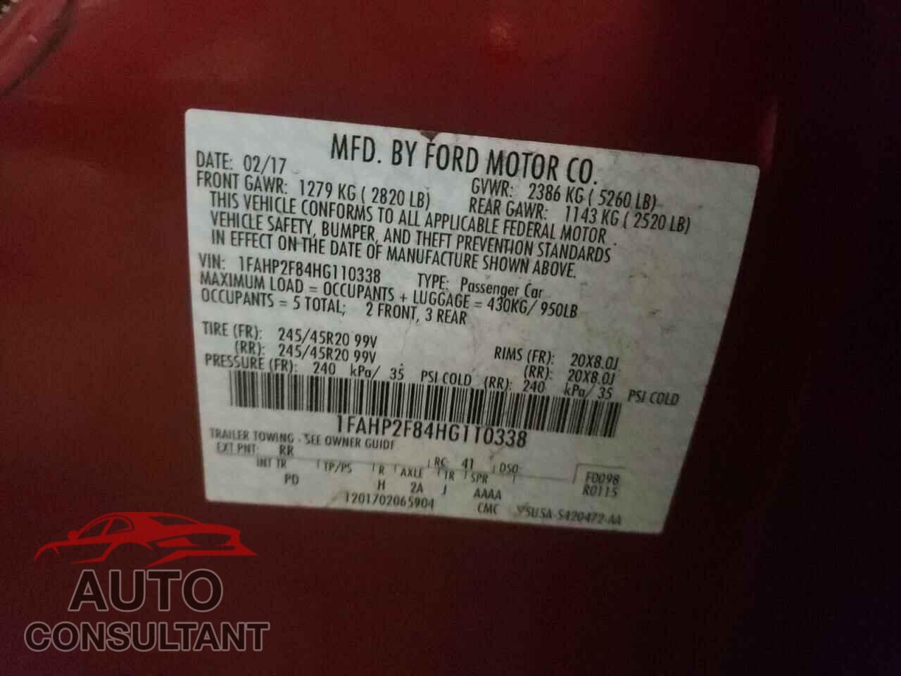 FORD TAURUS 2017 - 1FAHP2F84HG110338
