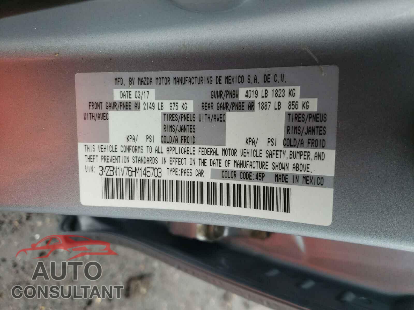 MAZDA 3 2017 - 3MZBN1V76HM145703
