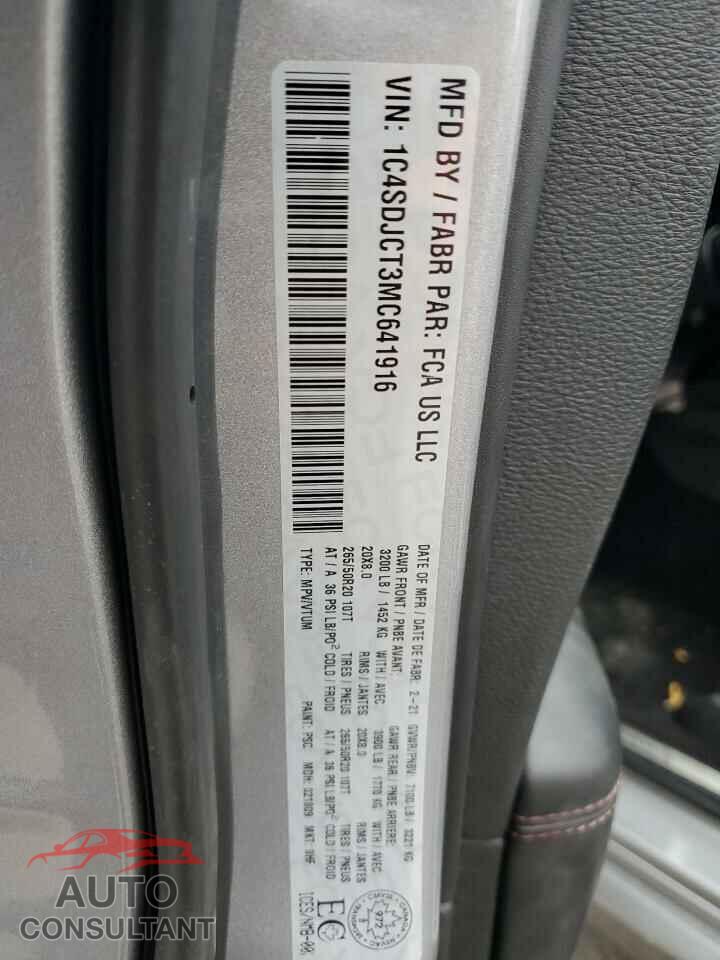 DODGE DURANGO 2021 - 1C4SDJCT3MC641916