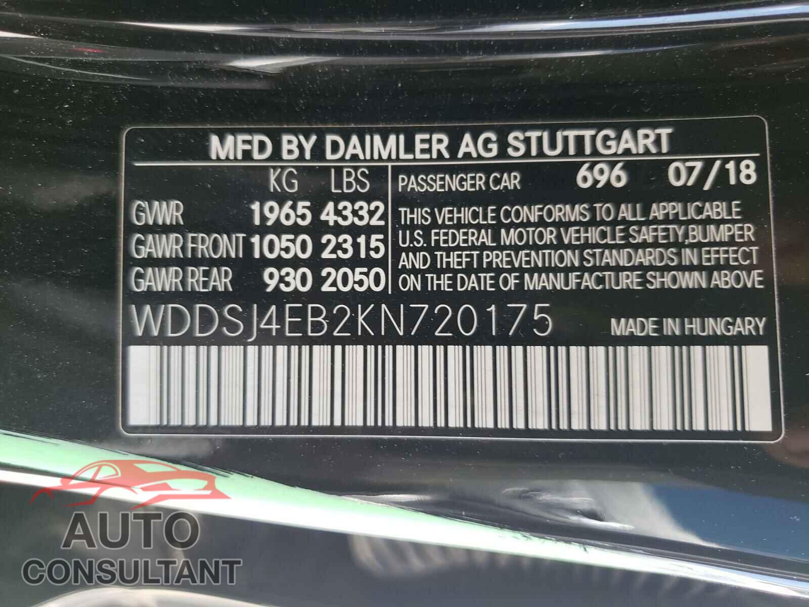 MERCEDES-BENZ C CLASS 2019 - WDDSJ4EB2KN720175