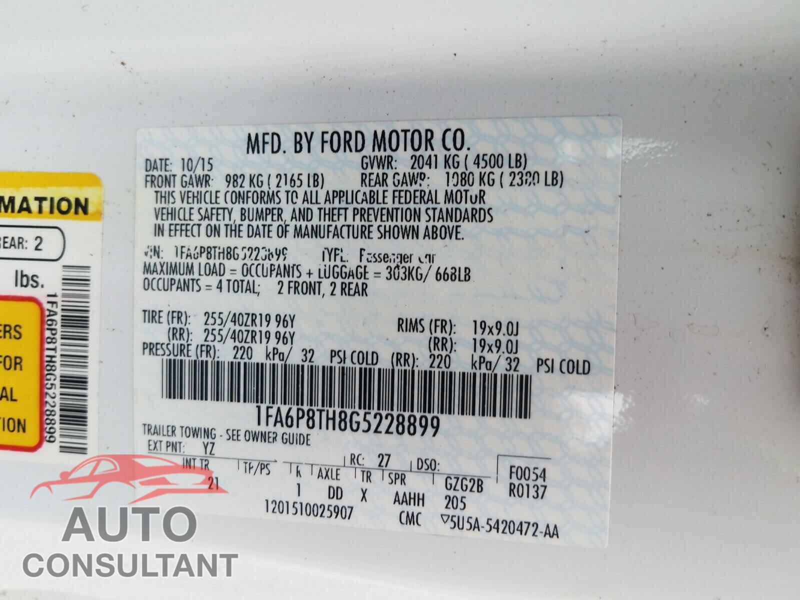 FORD MUSTANG 2016 - 1FA6P8TH8G5228899