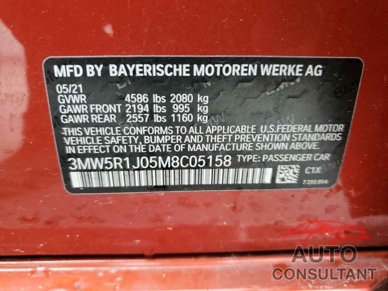 BMW 3 SERIES 2021 - 3MW5R1J05M8C05158