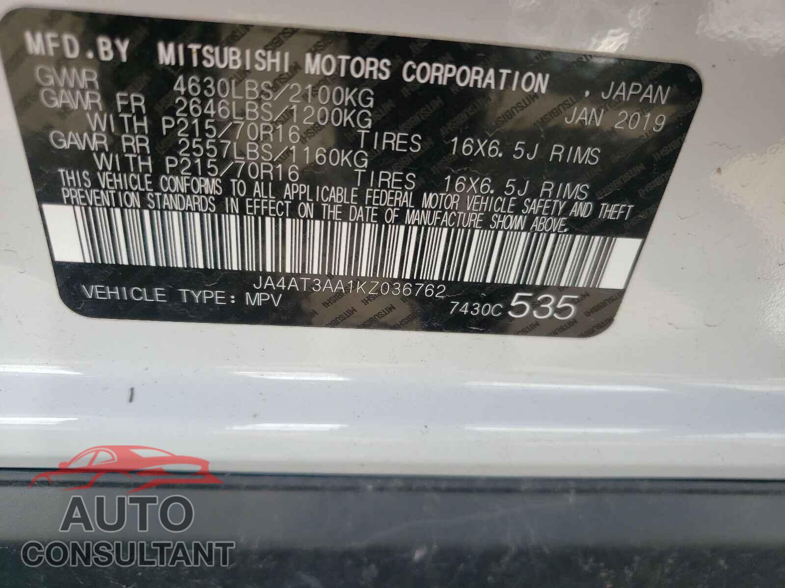 MITSUBISHI ECLIPSE 2019 - JA4AT3AA1KZ036762