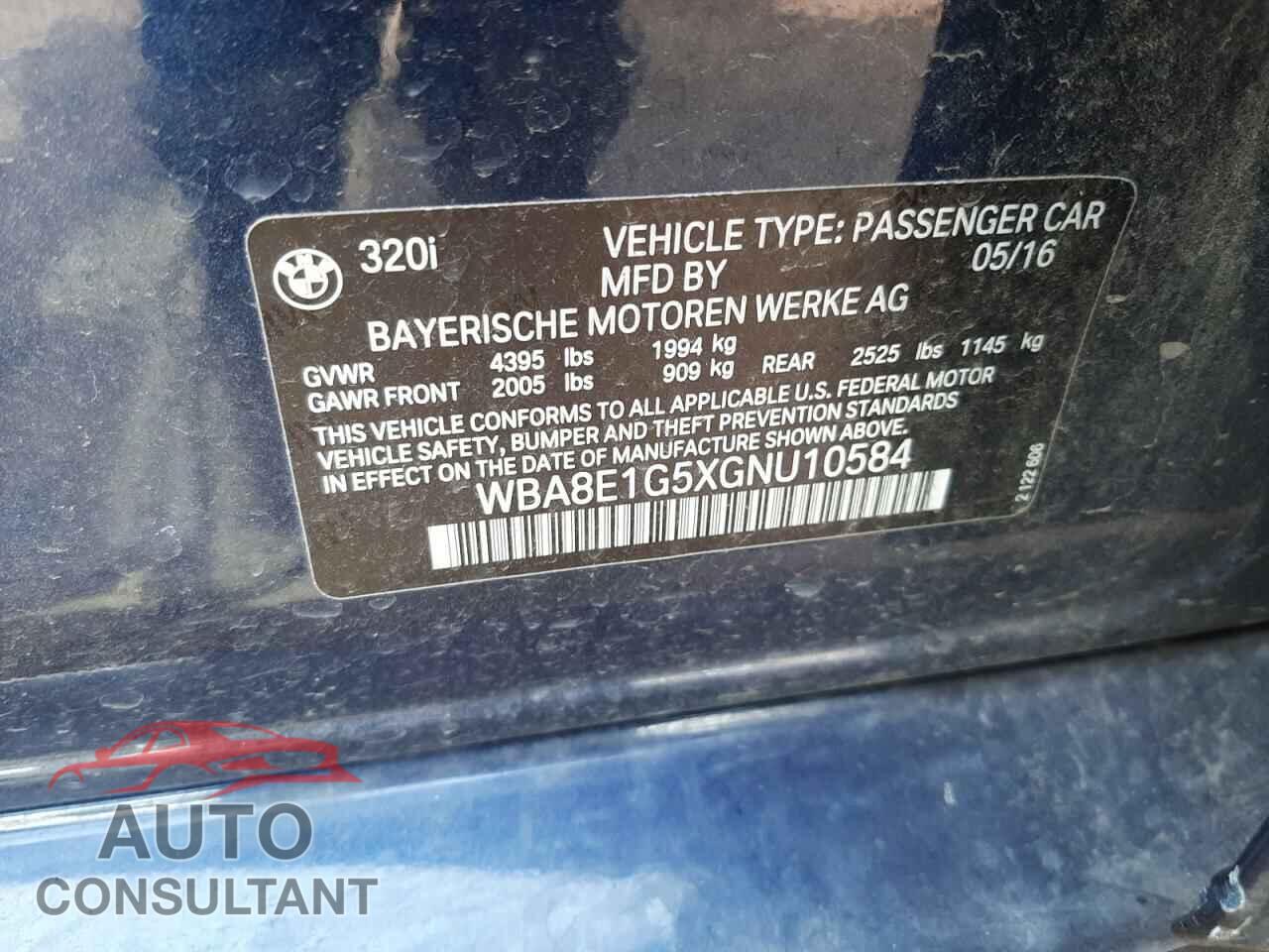 BMW 3 SERIES 2016 - WBA8E1G5XGNU10584