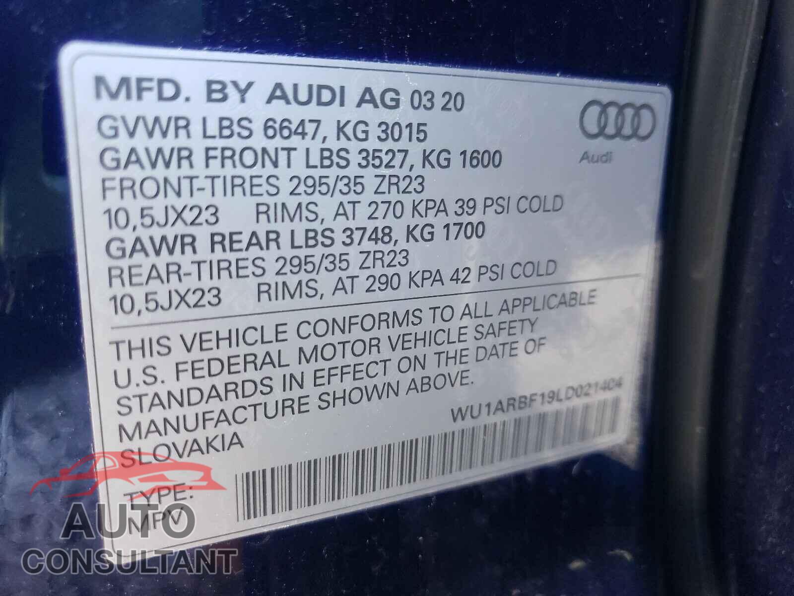 AUDI RS 2020 - WU1ARBF19LD021404