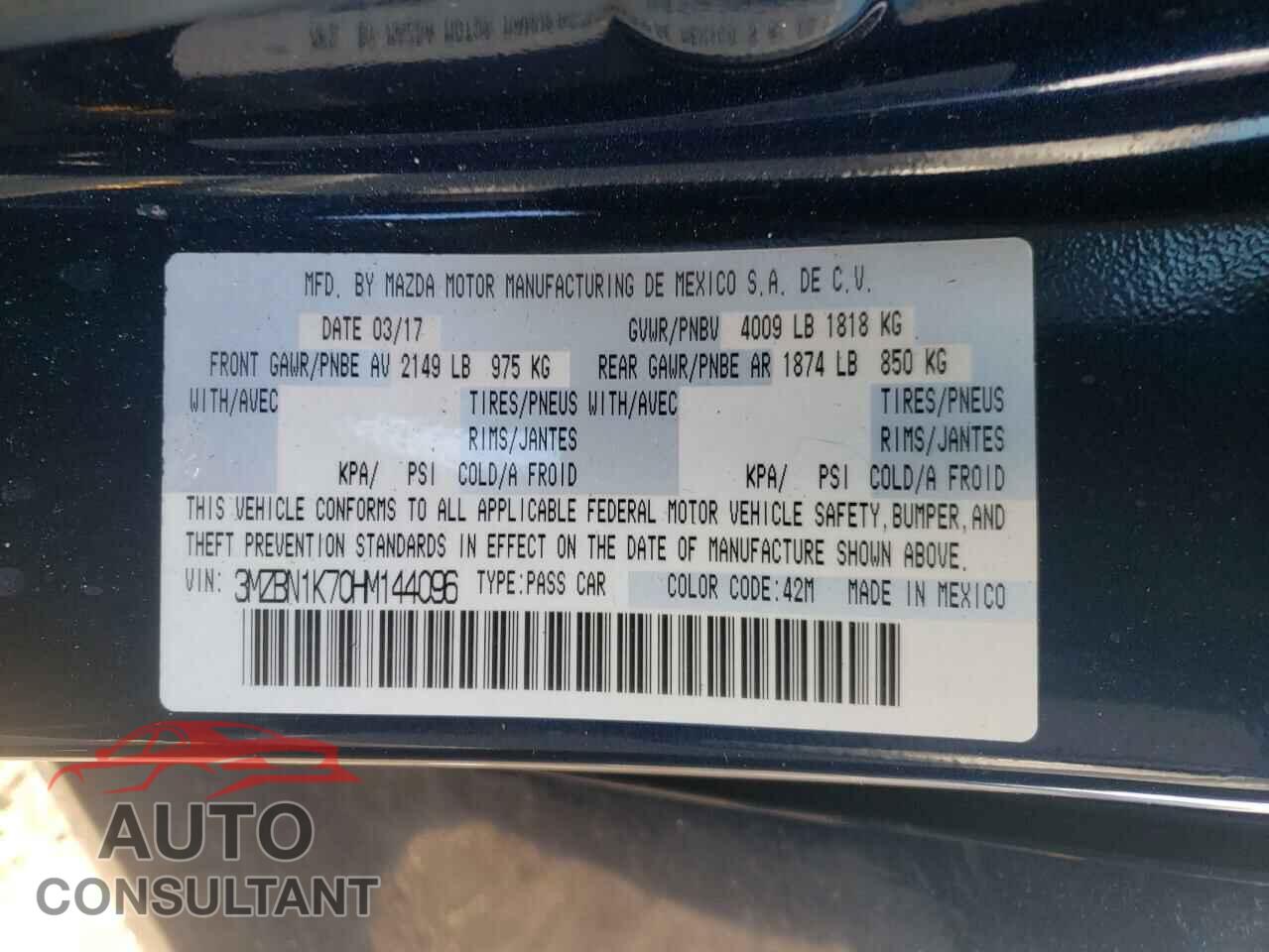 MAZDA 3 2017 - 3MZBN1K70HM144096