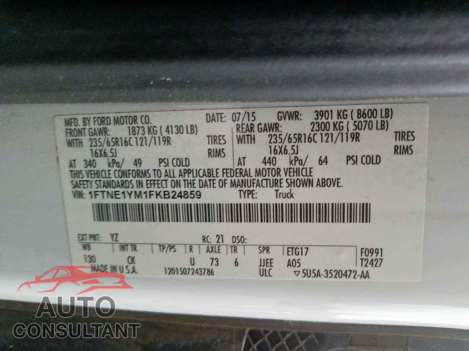 FORD TRANSIT CO 2015 - 3VV2B7AX6KM161669
