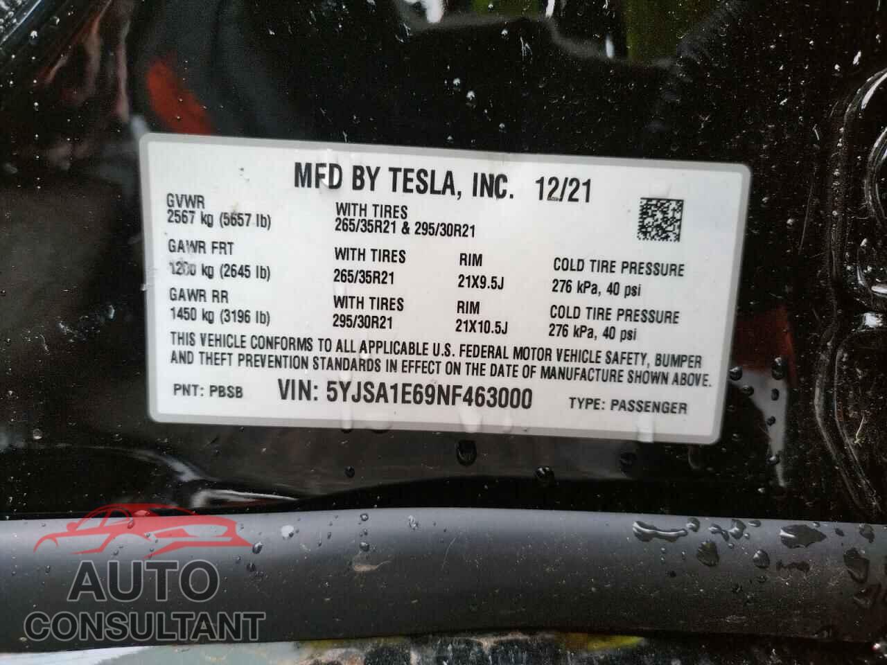 TESLA MODEL S 2022 - 5YJSA1E69NF463000