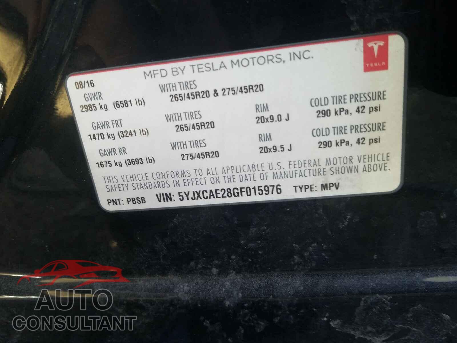 TESLA MODEL X 2016 - 5YJXCAE28GF015976